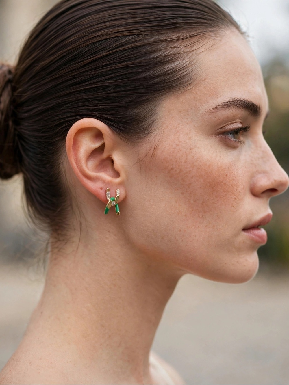 NWT Gold Tone Green Enamel X Stud Earrings Crystal Pave Knot Studs E110